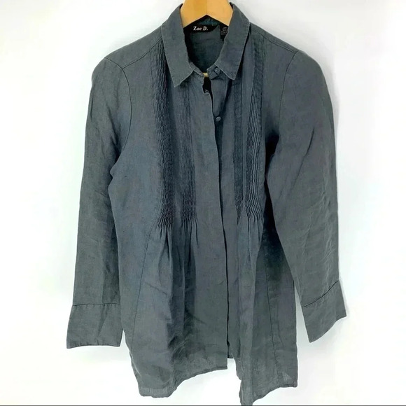 Zoe D. Pin tucked 100% linen tunic top - Picture 1 of 5